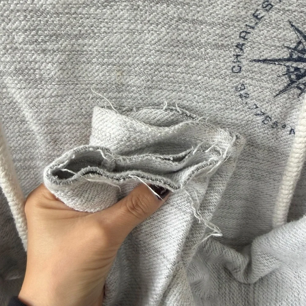 Vineyard Crew Light Gray Hooded Textured Knit Distressed Pullover Sweater Size S